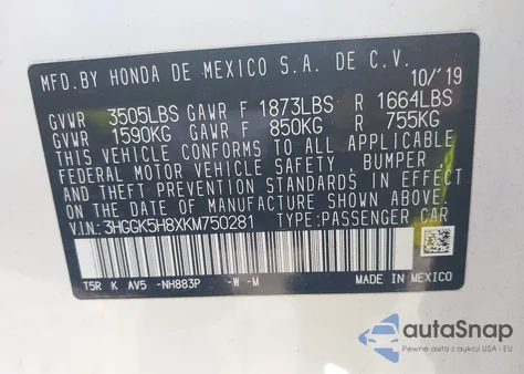 2019 Honda Fit Ex from USA, damaged, VIN 3HGGK5H8XKM750281